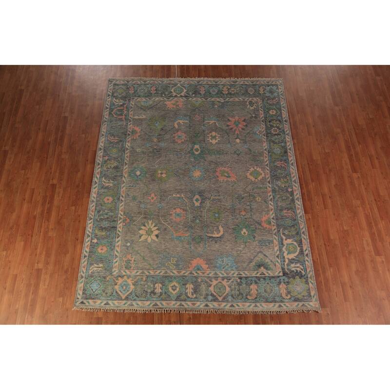 Oushak Indian Area Rug Hand-Knotted Wool Carpet - 7'10"x 9'11"