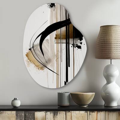 Designart - Black, White And Gold Expression I - Abstract Metal Wall Art - Modern Black Metal Pear Shape Print