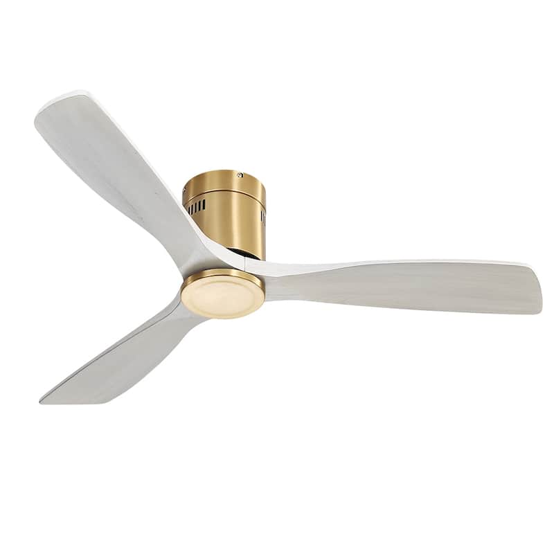 52 inch Flush Mount Ceiling Fans With/Without Lights & Remote Solid Wood Fans For Bedroom - No Light - Gold and Washed White Blades