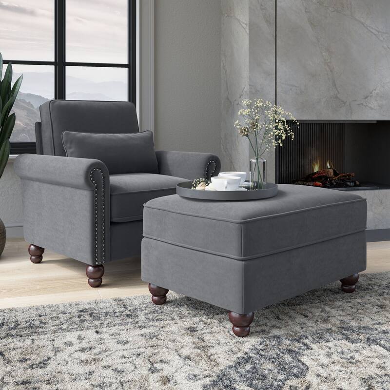 Bush Furniture Coventry Living Room Accent Chair with Ottoman Set