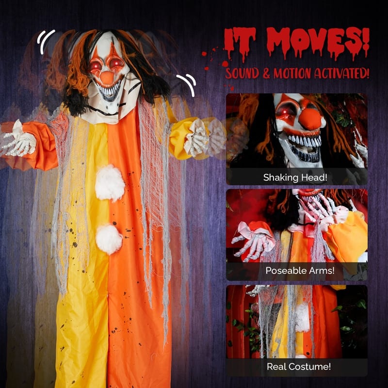 8.2Ft Super Tall Talking Halloween Animatronic Clown Ghost Outdoor Standing Decorations