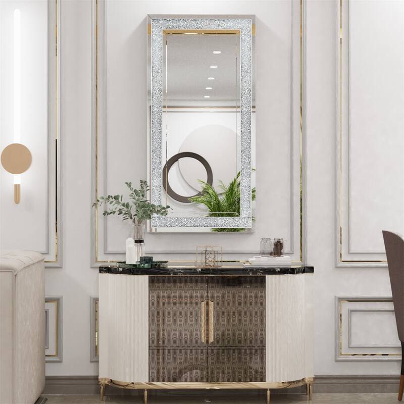 Luxury Stylish Wall Mirror w/Crushed Diamond for Living Room Bedroom