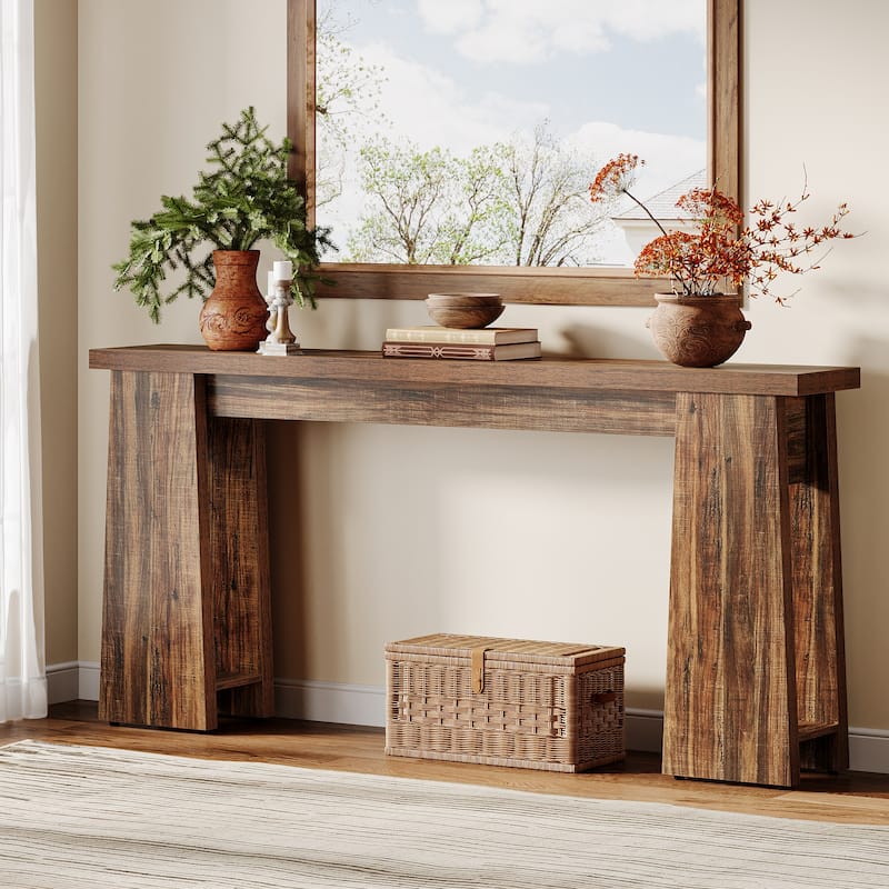 70.9-Inch Farmhouse Entryway Sofa Table Behind Couch