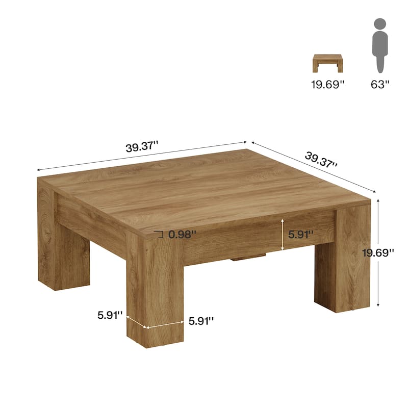 39-Inch Wood Farmhouse Square Coffee Table with Sturdy Legs