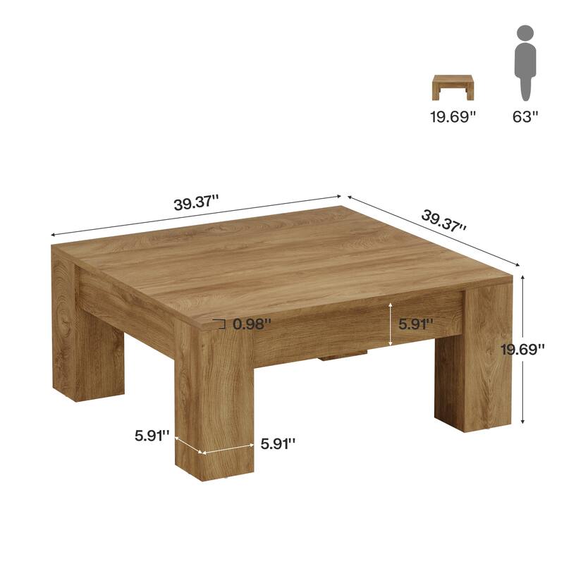 Square Coffee Table, 39-Inch Coffee Table with Sturdy Legs