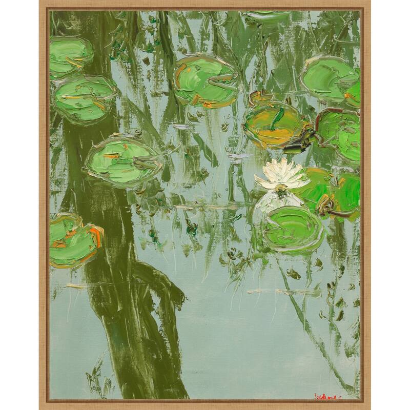 White Water Lily in Pond by Jukyong Park (23 x 28 in.), Framed Canvas Wall Art Print