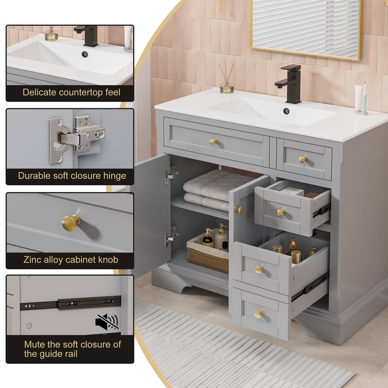 Retro Bathroom Vanity W/ Drop in Sink Combo Cabinet Set