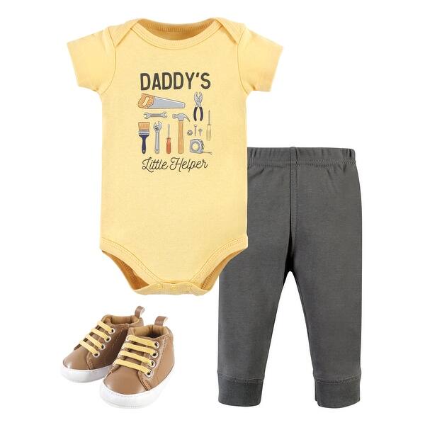 slide 1 of 1, Hudson Baby Infant Boy Cotton Bodysuit, Pant and Shoe Set, Construction Work Short Sleeve 0-3 Months - Construction Work Short Sleeve