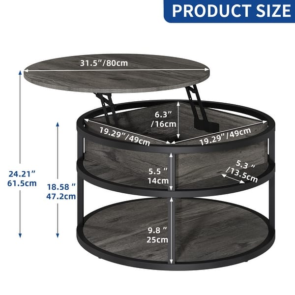 dimension image slide 2 of 8, Moasis Round Lift Top Coffee Table with Hidden Storage