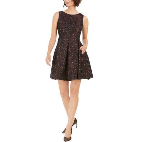 Taylor Womens Petites Fit & Flare Dress Jacquard Sleeveless - Burgundy/Black/Gold - 2P