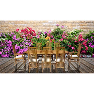 Chic Teak 9 Piece Oval Teak Wood West Palm Table/Chair Set With Cushions