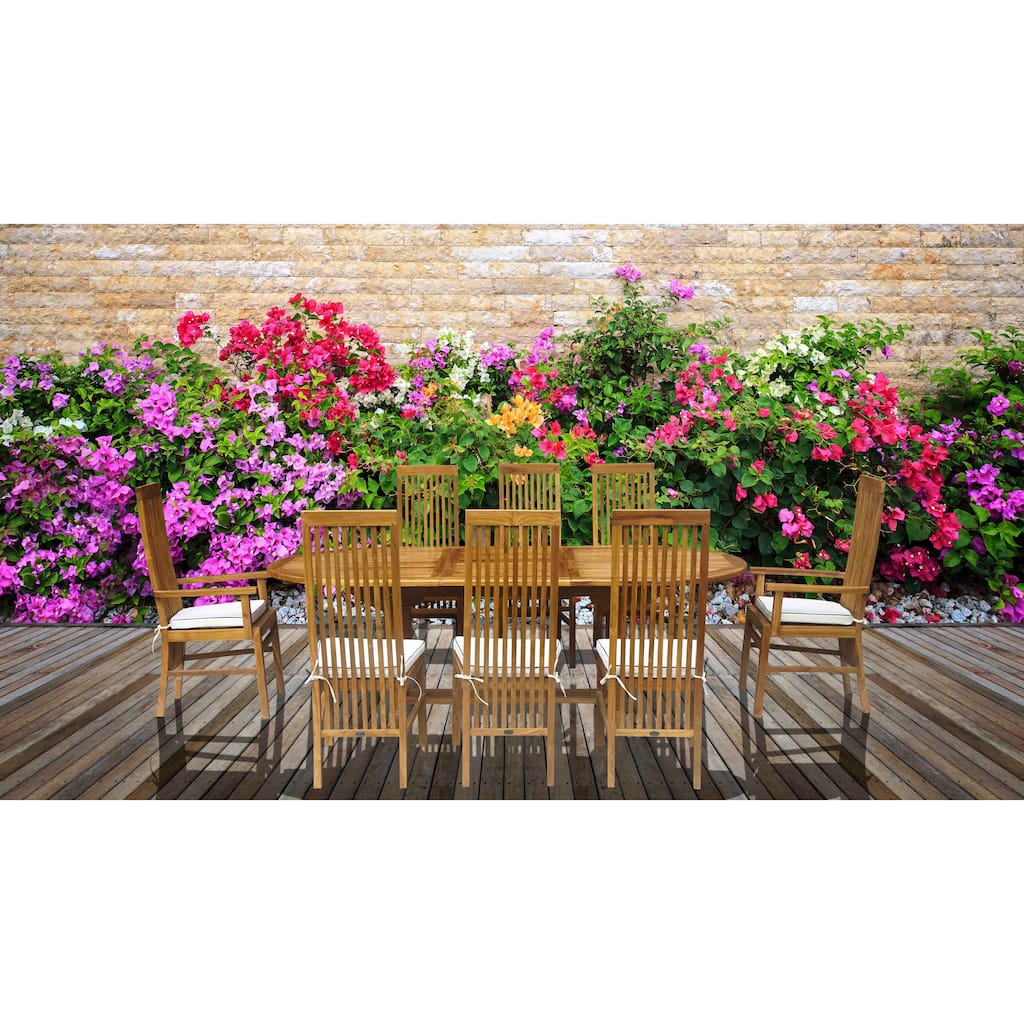 Chic Teak 9 Piece Oval Teak Wood West Palm Table/Chair Set With Cushions