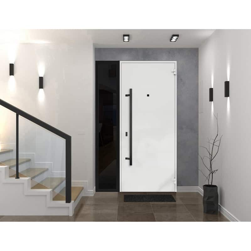 Exterior Prehung Steel Entry Door Ronex 0131 Grey 2 Sidelites Top Window Stainless Steel Inserts 16+36+16x96 Left Hand