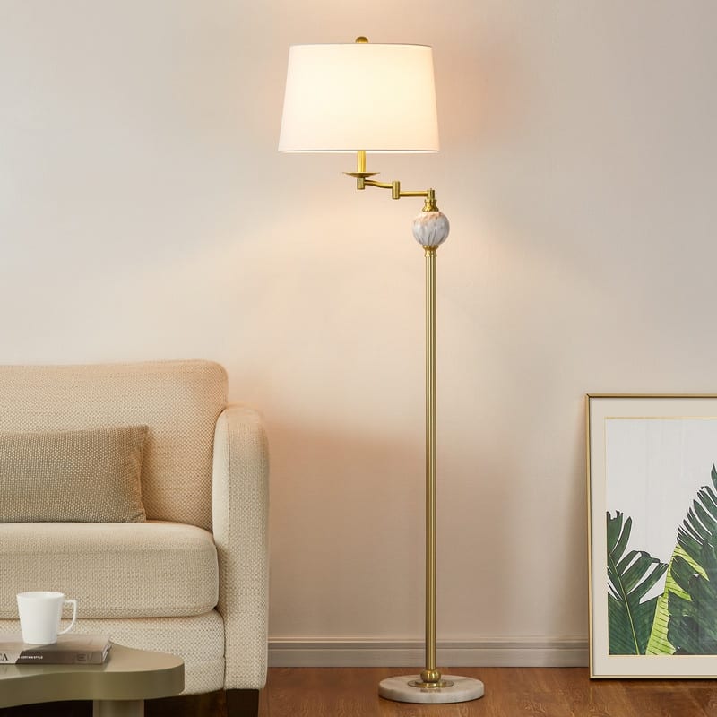 KAWOTI 61.5inch Swing Arm Floor Lamp with Marble Base