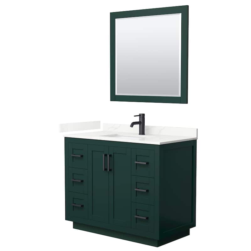 Miranda 42-inch Single Vanity, Quartz Top, 34-inch Mirror - Green, Black Trim, Giotto Quartz Top