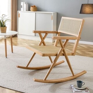 Wooden Rattan Rocking Chair Solid wood and imitation rattan rocking chair relax quietly indoors ...