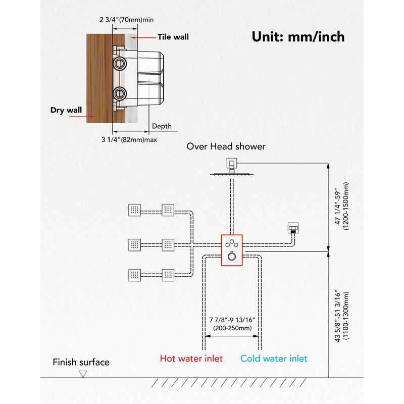 Thermostatic Shower System 12" Rain Shower Head with High Pressure Handheld Spray