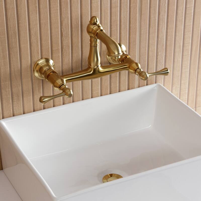 Kingston Brass English Country Two-Handle 2-Hole Wall Mount Bathroom Faucet