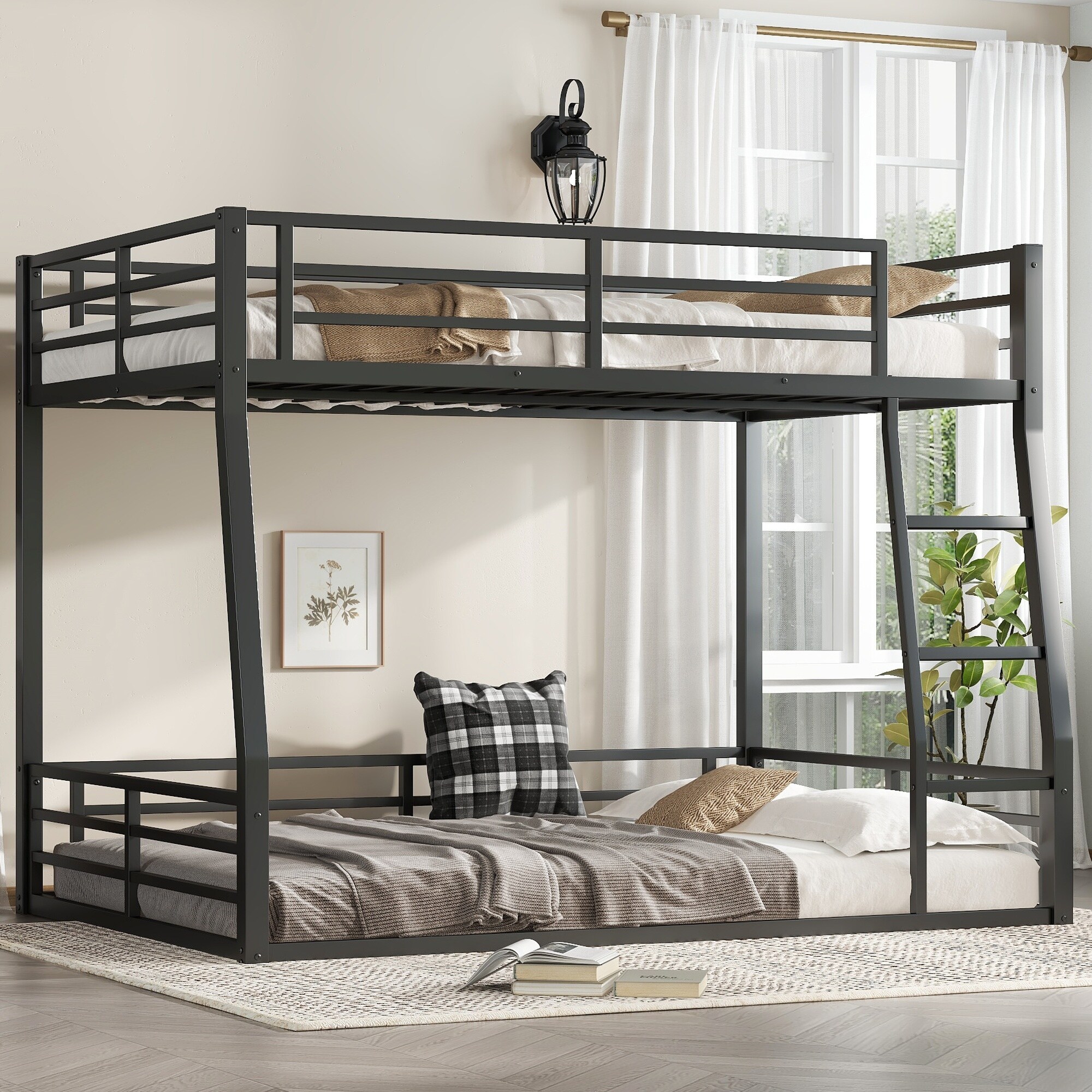 Metal Black Bunk Bed for Teens and Adults