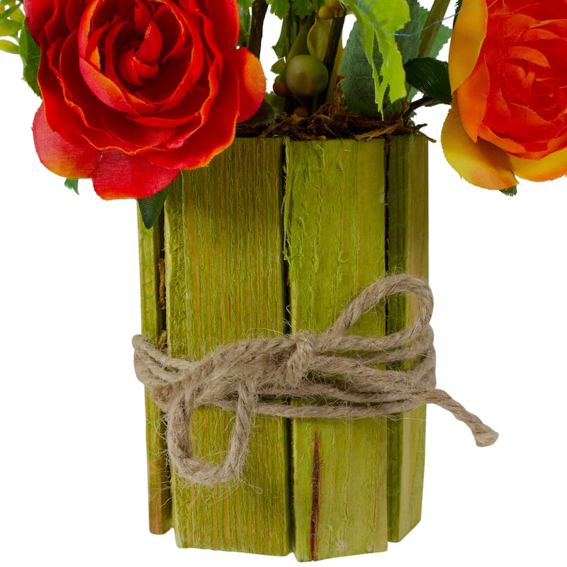 Potted Ranunculus and Rose Floral Spring Decoration - 13"