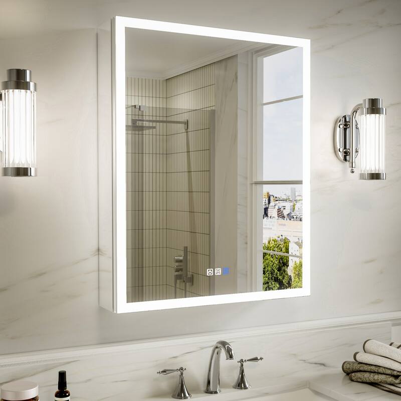Modland 24"-30"W x 30"H LED Bathroom Medicine Cabinet with Mirror Anti-Fog,Surface or Recessed Mount