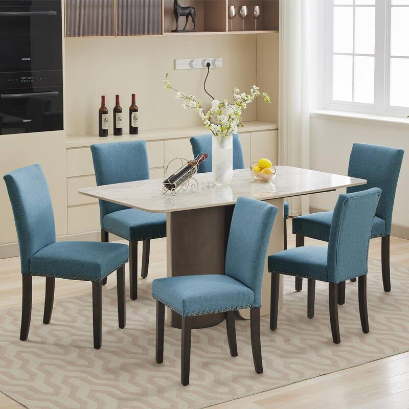 Upholstered Dining Chairs Set of 2, Fabric Parsons Dining Room Chair with Nailhead Trim and Sturdy Wood Legs