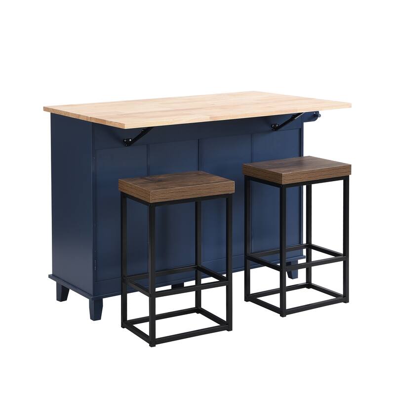 3-piece Drop Leaf Kitchen Island Set with 2 Seatings and Towel Rack