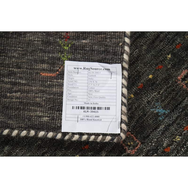 Gabbeh Indian Rug Hand-Knotted Grey Foyer Wool Carpet - 2'6" x 5'7"