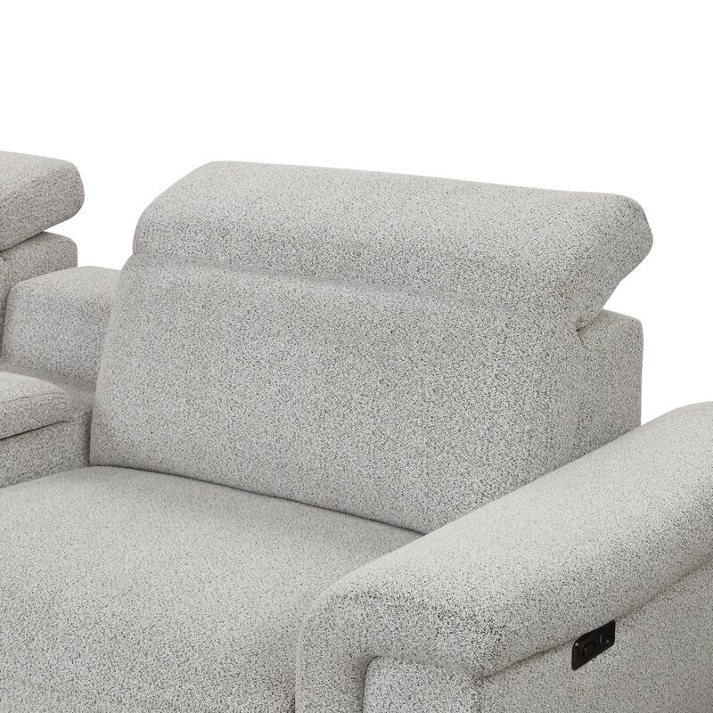 Furniture of America Loungi Modern Light Grey Chenille Power Recliner Sectional with Console and USB Ports