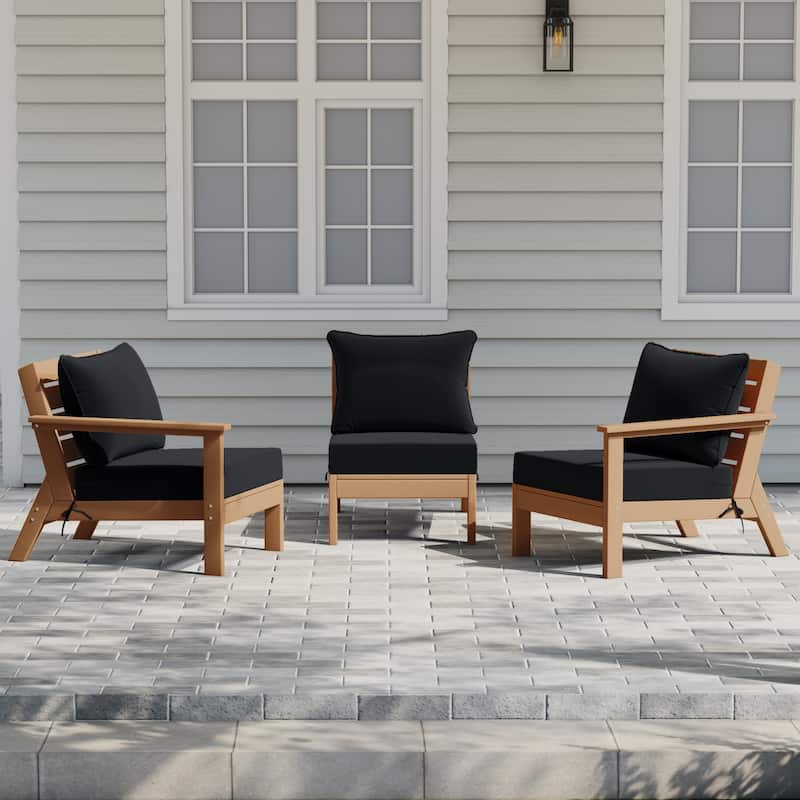 Polytrends Birchwood All Weather HDPE Outdoor Patio Deep Seating Teak Sofa With Cushions (3-Piece)