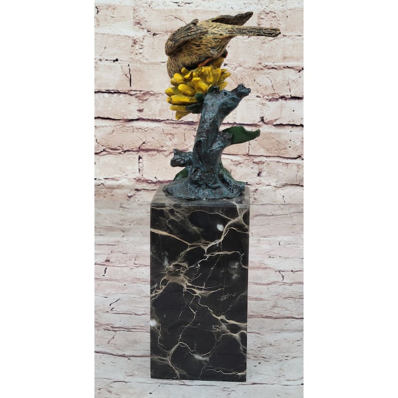 Hot Cast Bronze Sparrow Finch Yellow Bird On Marble Base - Original Art By Milo