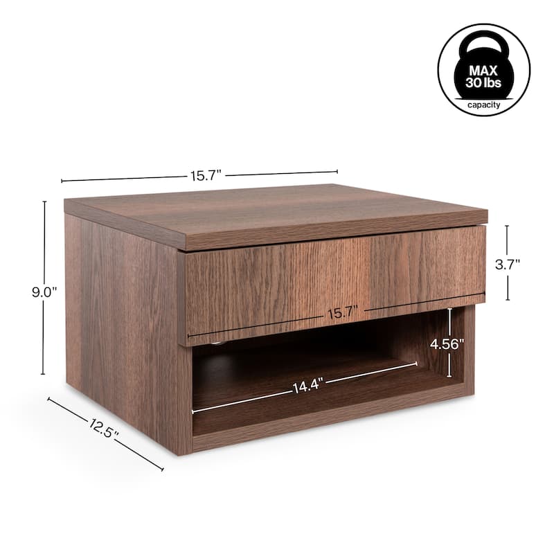JONATHAN Y Celerie 15.71" Mid-Century Modern Floating Wall Mounted Nightstand with Soft-Close Drawer and Cable Hole