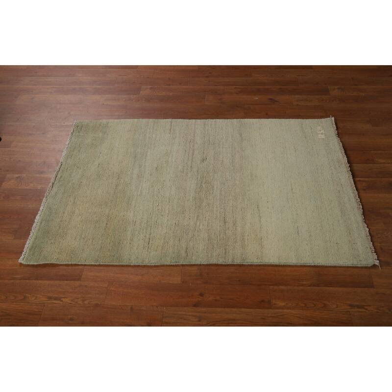 Modern Gabbeh Foyer Rug Handmade Green Oriental Wool Carpet - 2'8"x 4'1"