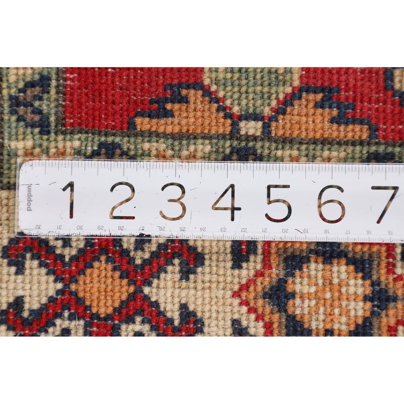 Kazak Accent Rug Hand-Knotted Geometric Red Wool Carpet - 2'10" x 4'1"