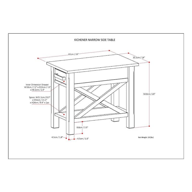 WYNDENHALL Waterloo SOLID WOOD 14 inch Wide Rectangle Contemporary Narrow Side Table - 14 inch Wide