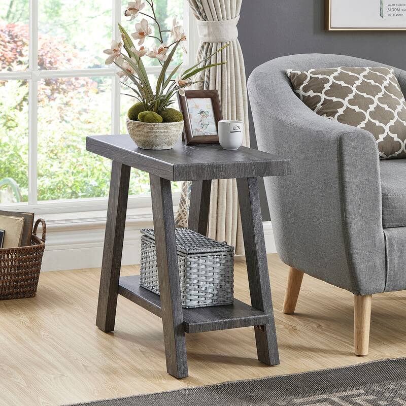 23.5" Modern Rectangular Side Table with Storage Shelf and Wide-angled Legs - Gray