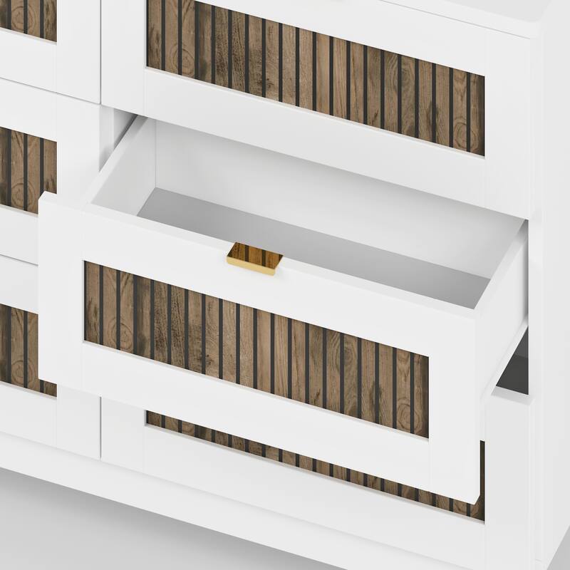 Rustic Farmhouse Style Wooden Dresser Bedroom Storage Cabinet with 6 Drawer Handles, for Bedroom, White