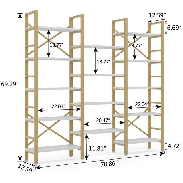 Large Triple Wide 5-Shelf Etagere Bookcase