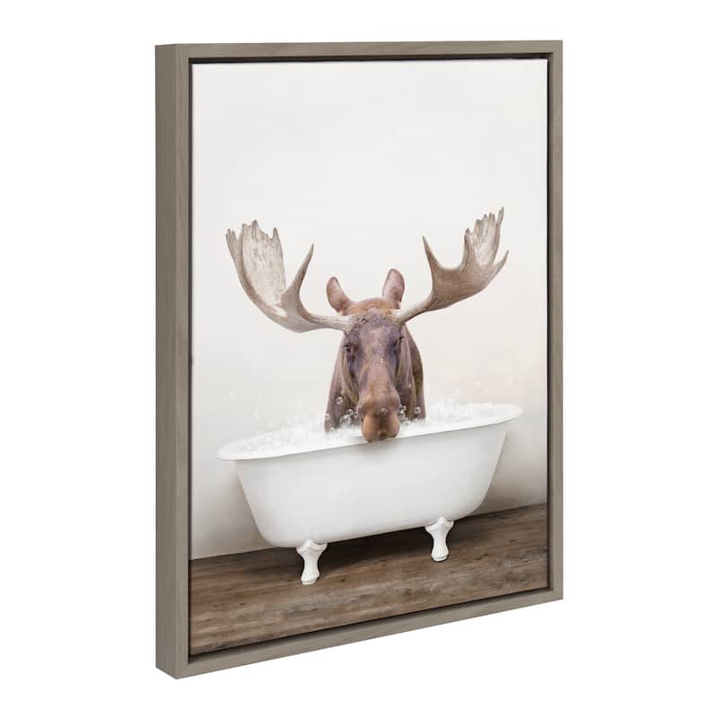 Kate and Laurel Sylvie Moose Bubble Bath Framed Canvas by Amy Peterson - Grey