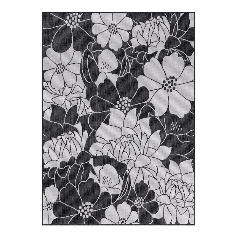 World Rug Gallery Modern Floral Flowers Textured Flat Weave Indoor/Outdoor Area Rug