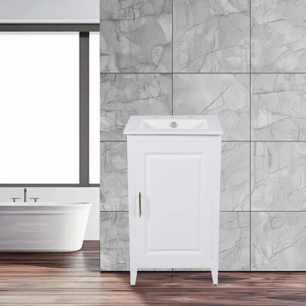 20.3" Freestanding Bathroom Vanity with Ceramic Sink, Soft-Close Door, Cabinet and Drawer Storage
