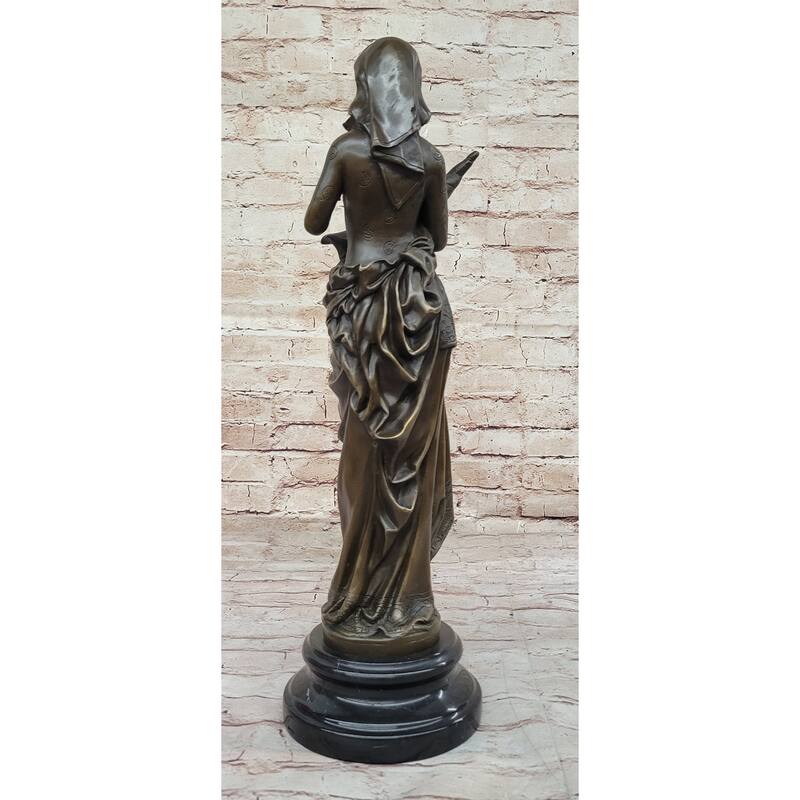 Bronze Fortuna Roman Goddess Of Luck Lady Tykhe Statue Figurine On Marble Base