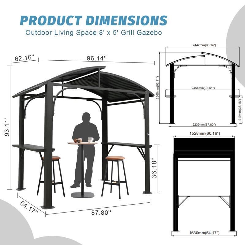 GDFStudio - Terry Outdoor BBQ Grill Gazebo with Hardtop Roof and Shelves, Aluminum Frame Patio Canopy