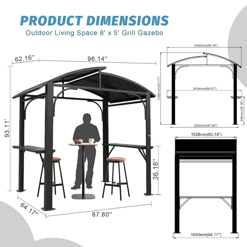 Outdoor Grill w/Double Galvanized Steel Roof and 2 Side Shelves