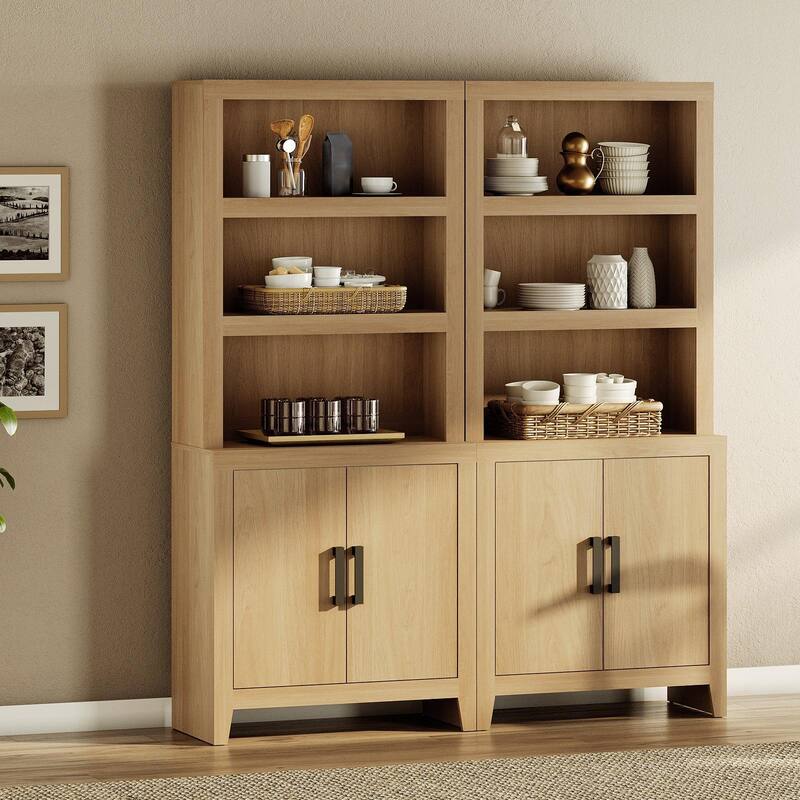 74" Tall Bookshelf with Door, Farmhouse Bookcase with Adjustable Shelf and Storage Cabinet for Living Room, Office