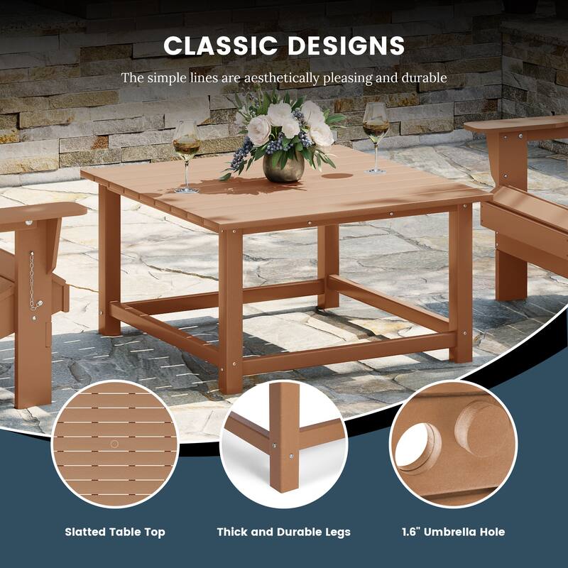 Laguna Outdoor 5-Piece Adirondack Chair With Square Coffee Table Conversation Set