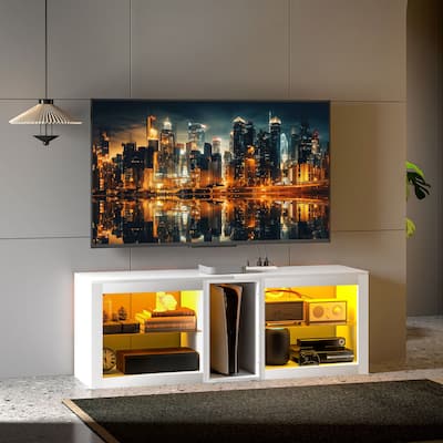 High Gloss TV Stand with RGB LED Lighting Remote Control USB Ports and Power Outlets for TVs up to 55 Inches