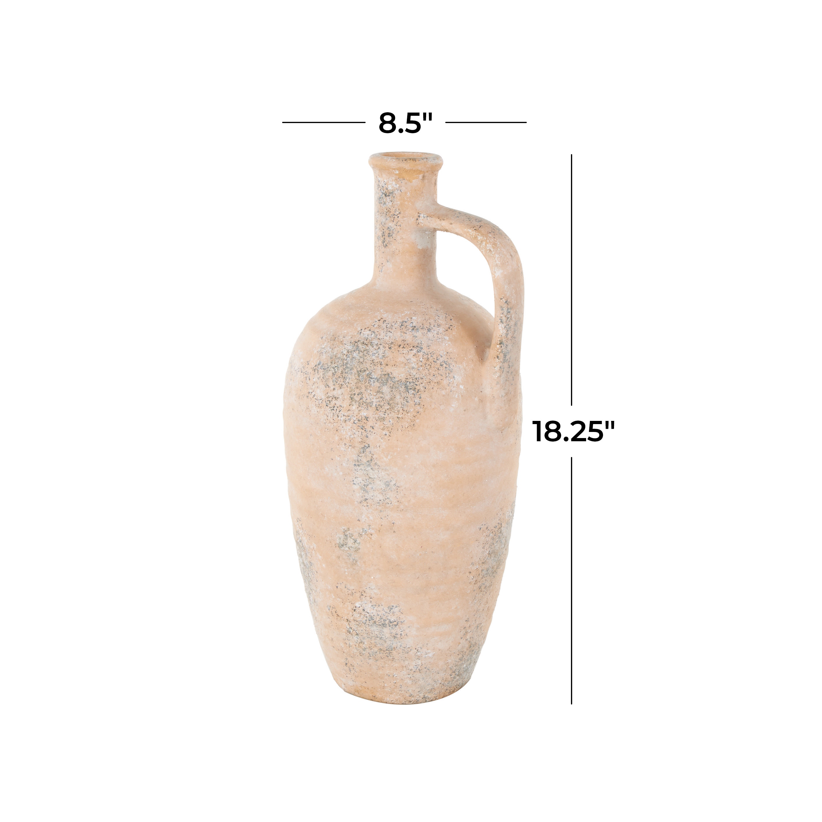 Beige Ceramic Antique Style Distressed Decorative Vase with Handle