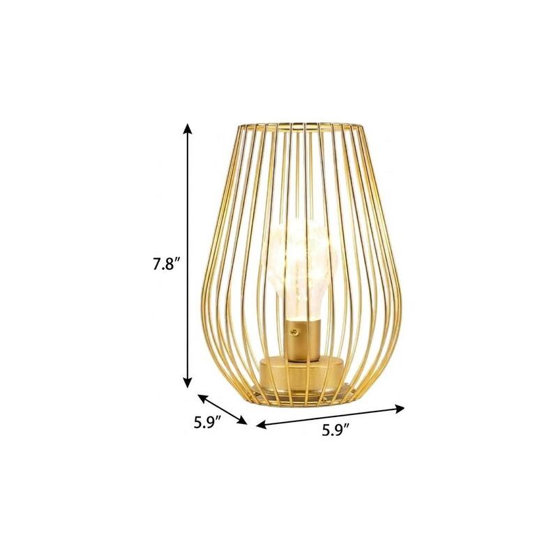 HomeRoots 8" Gold Metal Geometric Battery Operated Desk Lamp With Novelty Shade - 5.90 in. x 7.80 in. x 5.90 in.