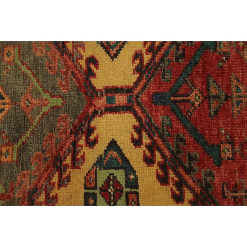 Hand Knotted Oriental 100% Wool Carpet Traditional Geometric Yellow & Gold Ardebil Runner Rug - 7' 1'' X 3' 2''